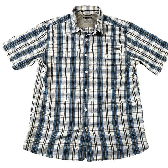 Eddie Bauer Other - Eddie Bauer Mens Button Up Shirt Size Medium Travex Blue White Plaid Hiking‎